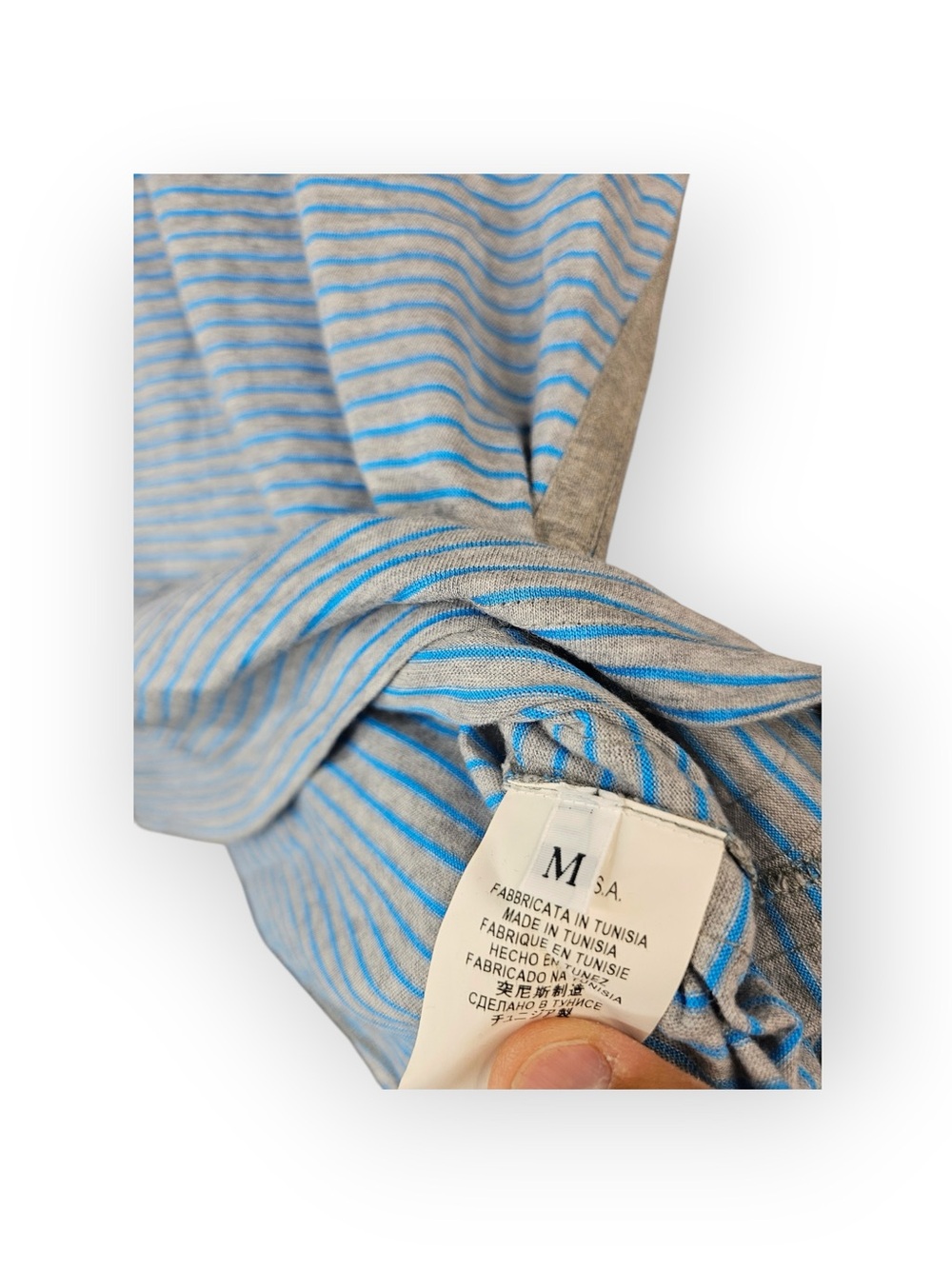 Versace Collection Men's Gray & Blue Striped T-Shirt Shoulder Button Detail - Picture 5 of 6